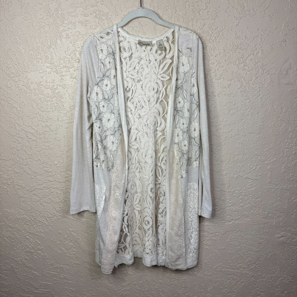Romantic Boho Lace Open Cardigan Sz Medium Cottagecore Patchwork Shabby Floral